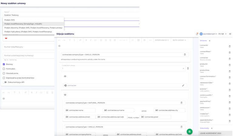 Pergamin - Tworzenie umowy w kreatorze szablonów