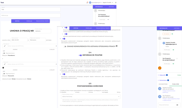 Pergamin - Dodawanie komentarzy wewnętrznych i publicznych